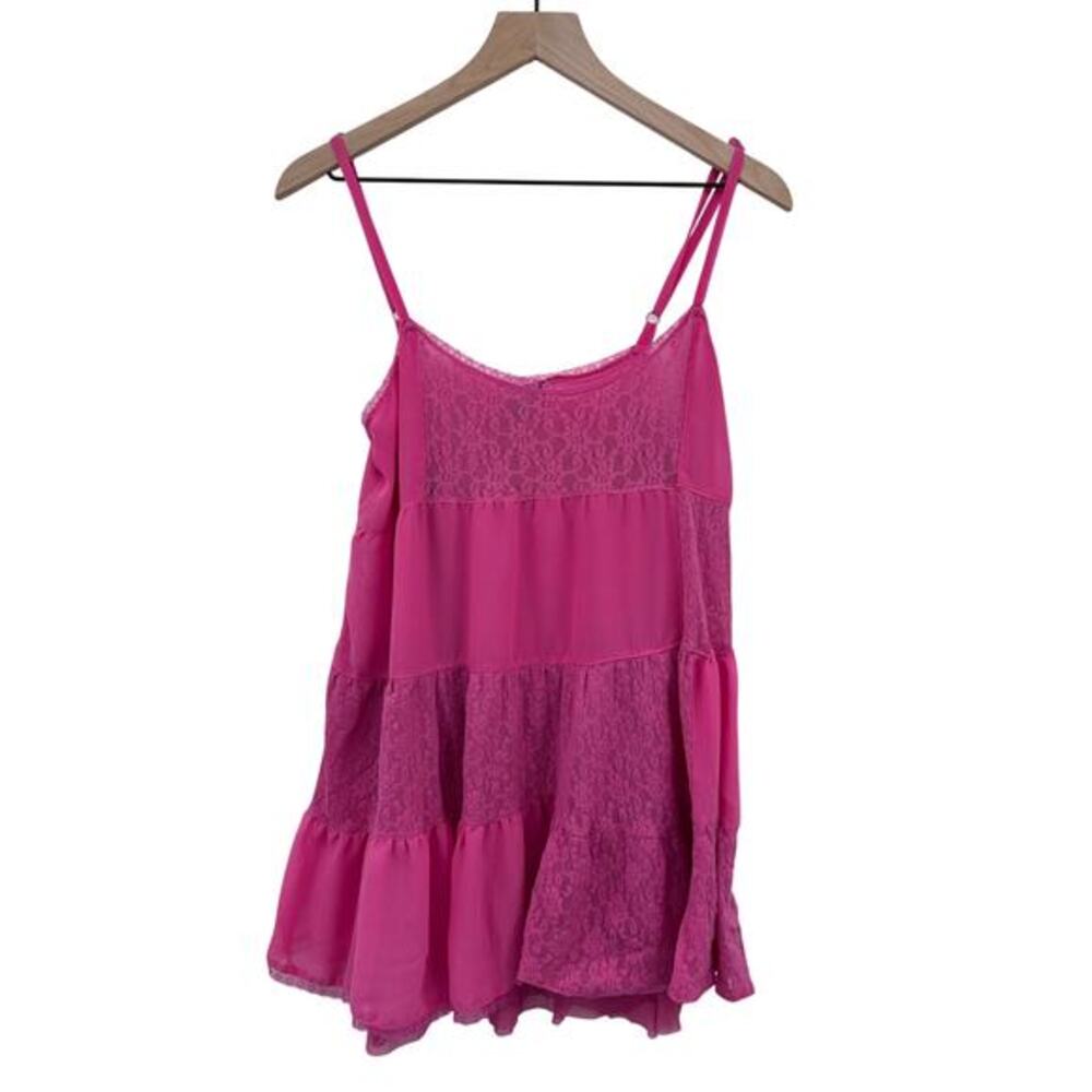 Y2K Fairycore Hot Pink Lace Babydoll Cami Coquette Ethereal Bow Detail‎ Top Sz S